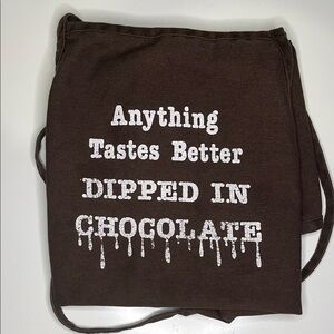 Brown Apron with White Text